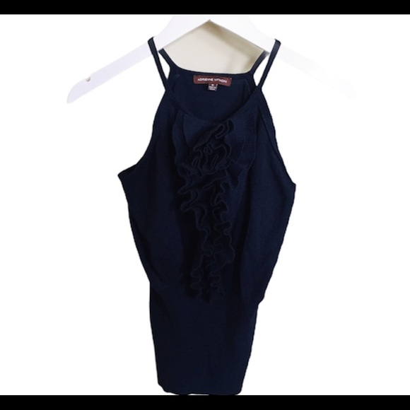 ADRIENNE VITTADINI Knit Ruffle Sleeveless Tank/Top Navy Blue Size Medium - Picture 5 of 9